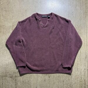 Vintage Structure Sweater Mens Large Purple Waffle Knit Henley Ramie Cotton 90s